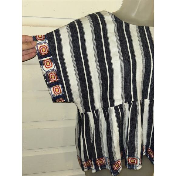 Anthropologie Maeve Linen Blend Short Sleeve Embroidered Top Size L - Picture 5 of 8